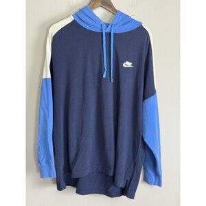NIKE Mens Blue Colorblock Hoodie Long Sleeve Pullover Size XL Retro 90s Y2K Logo